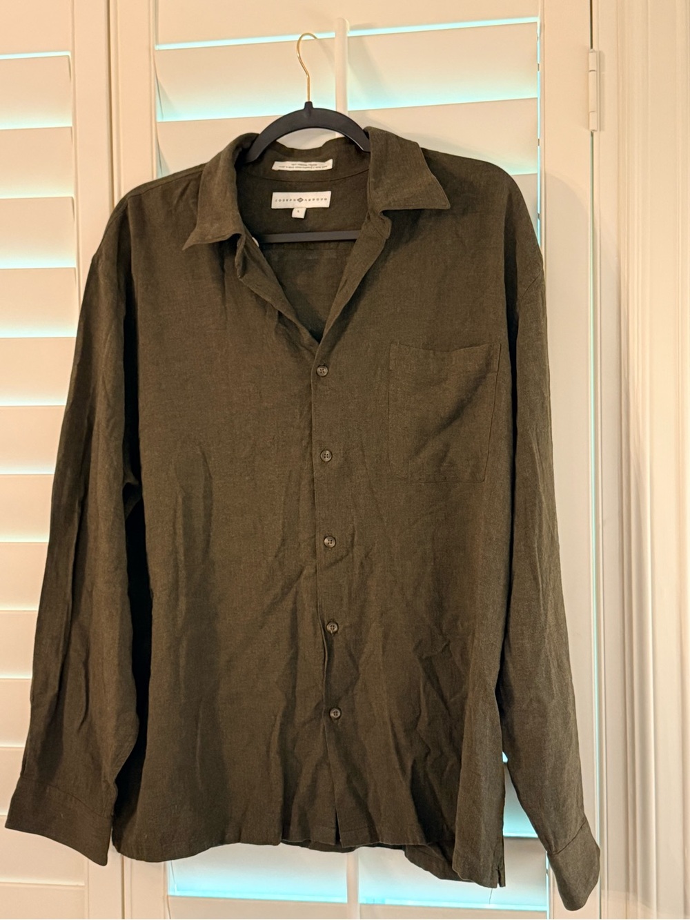 Joseph Abboud Olive Green Viscose Button-Up Shirt